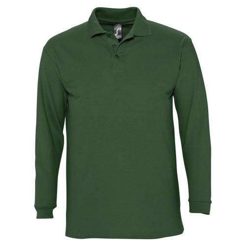 Рубашка поло мужская с длинным рукавом Winter II 210 темно-зеленая, размер M