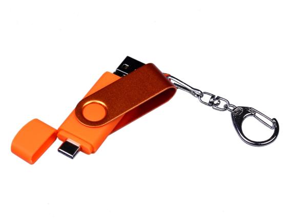USB 2.0/micro USB/Type-С- флешка на 32 Гб 3-в-1 с поворотным механизмом