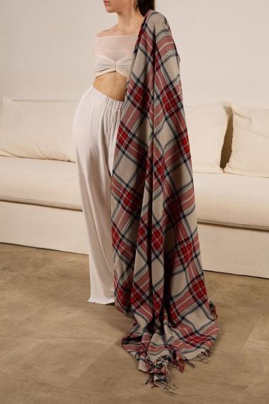 Плед «Валдай», бежевый с красным и синим