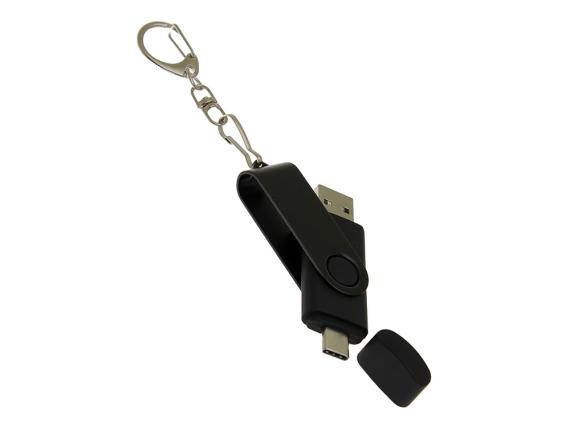 USB 2.0- флешка на 64 Гб с поворотным механизмом и дополнительным разъемом Type-C