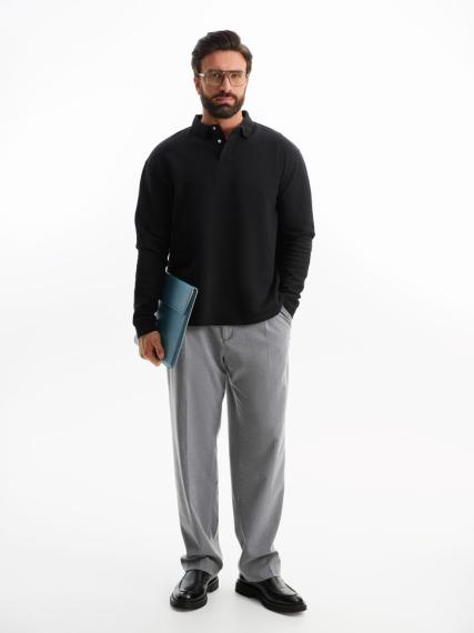 Рубашка поло оверсайз с длинным рукавом Heritage, черная, размер XS