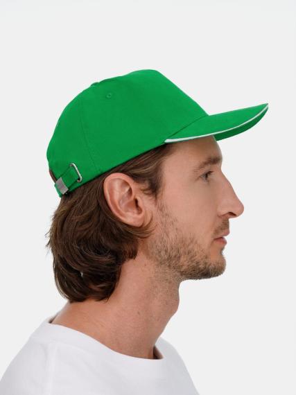 Бейсболка Classic 2.0, ярко-зеленая с белым кантом
