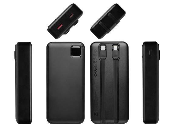 Внешний аккумулятор со встроенными кабелями «Фрэйм Про», быстрая зарядка, 20000мач