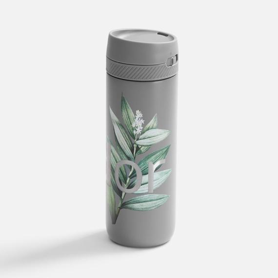 Термостакан X1 с цветной кнопкой, серый с оранжевым